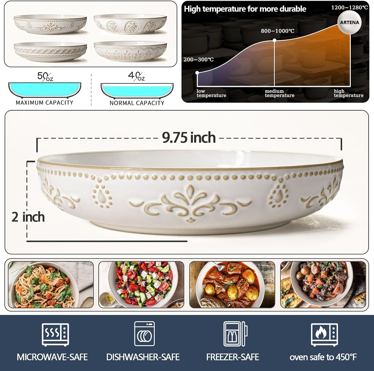 Detalle de ARTENA Pasta Bowls 50oz 🍜