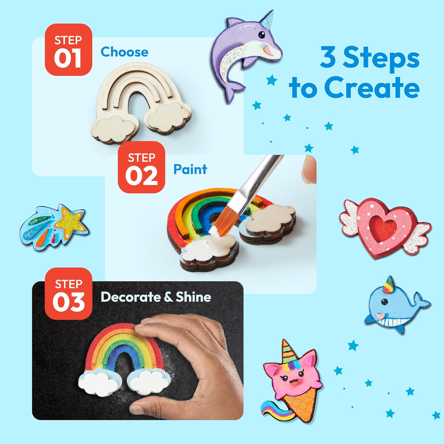 Thumbnail 2 de JOYIN 12PCS Wooden Magnets DIY Painting Kit (fantasy craft set for kids 3+)