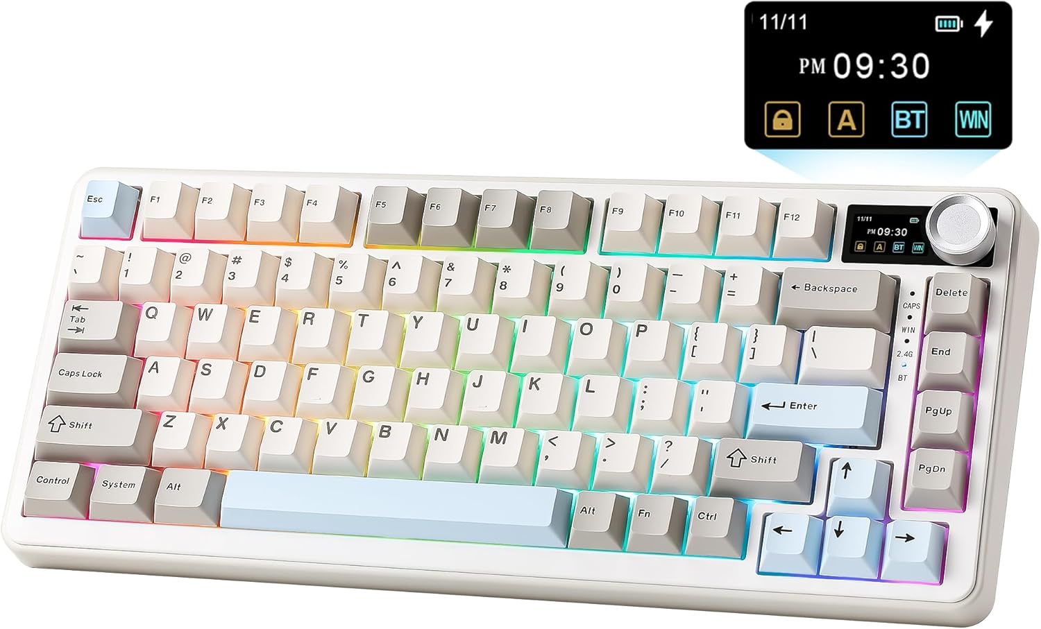 Detalle de YUNZII B75 PRO MAX: 75% Mechanische Gaming-Tastatur mit Bildschirm, Drehknopf und QMK/VIA