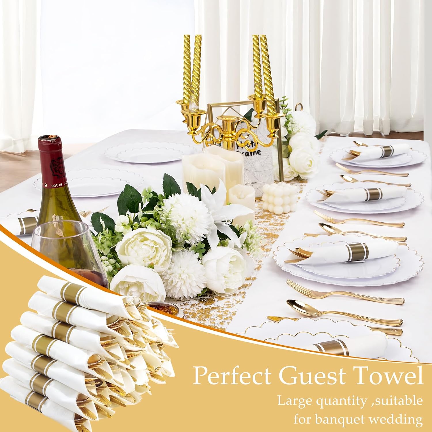 Detalle de Supernal 120Pack Gold Plastic Silverware Wrapped with Napkin