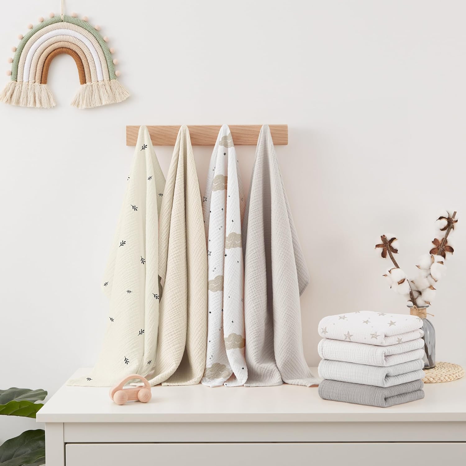 Thumbnail 4 de Susurration Mulltücher Baby Spucktücher 8er-Pack aus 100% Baumwolle (60×60 cm), Musselin weiß-apricot