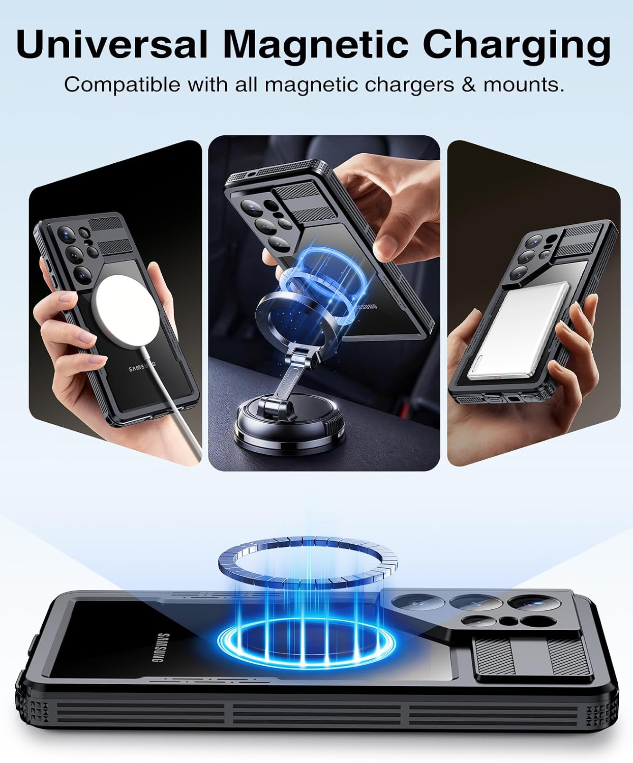 Detalle de Beeasy for Samsung Galaxy S26 Ultra waterproof case with MagSafe, built-in screen protector and camera lens cover (IP68, shockproof)