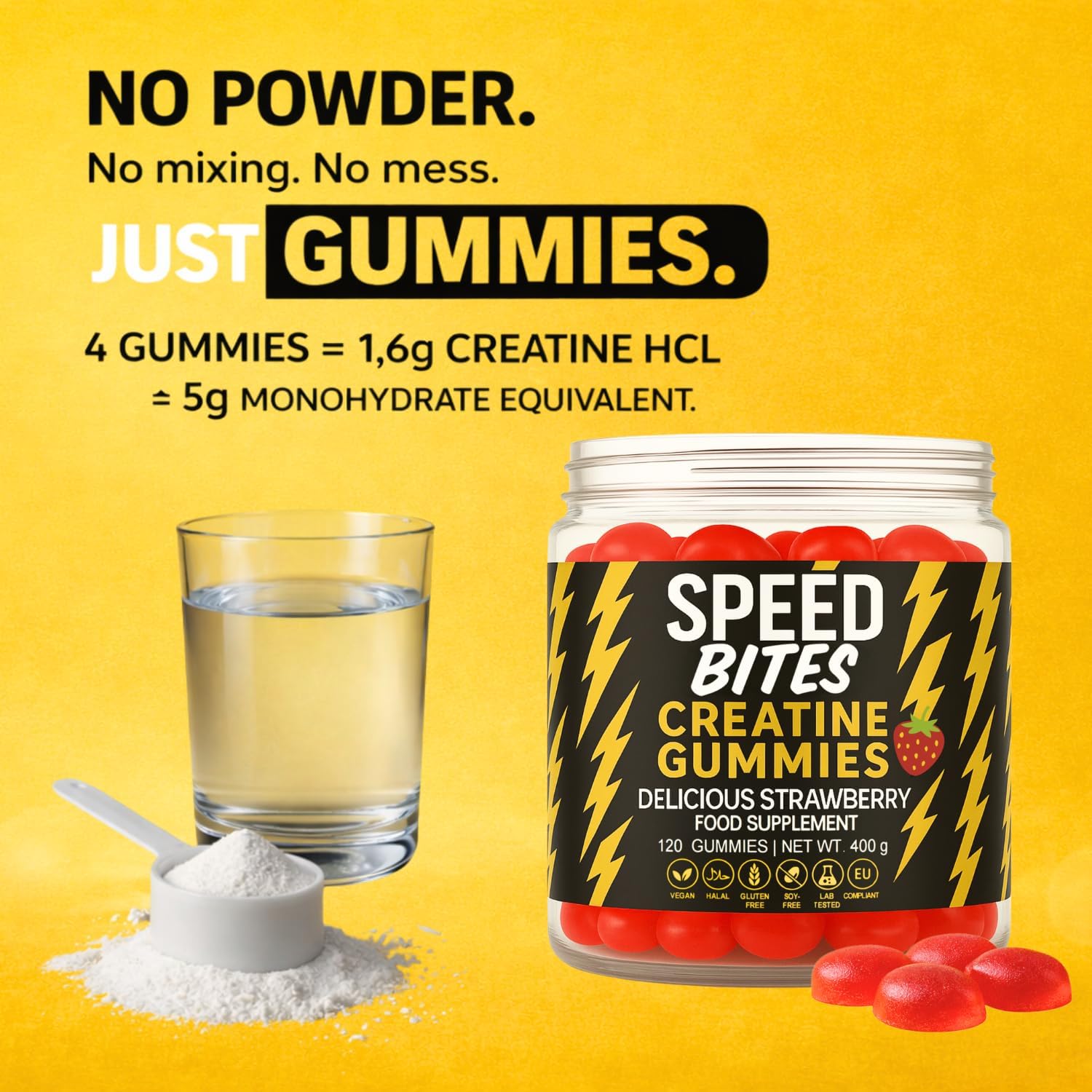 Detalle 2 de Speed Bites SBHClRED120 creatine HCl-gummies, suikervrij en vegan