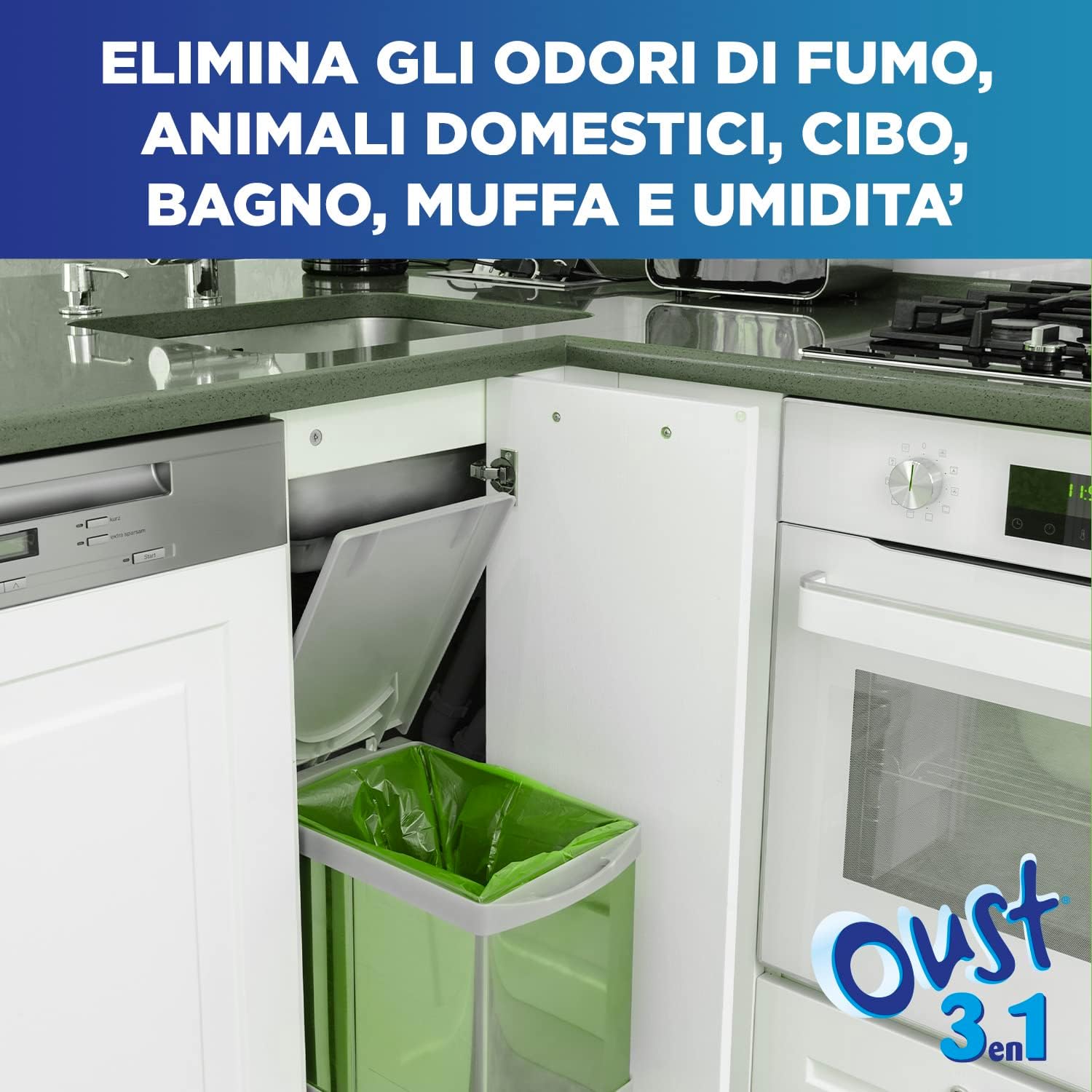 Detalle de OUST 3in1 Spray Elimina Odori Disinfettante – 3 confezioni da 400 ml