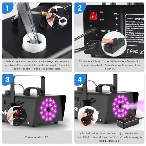 Thumbnail 7 de MOSFiATA Maquina de Humo Profesional 1200W con 18 LEDs RGB para Fiestas y Eventos