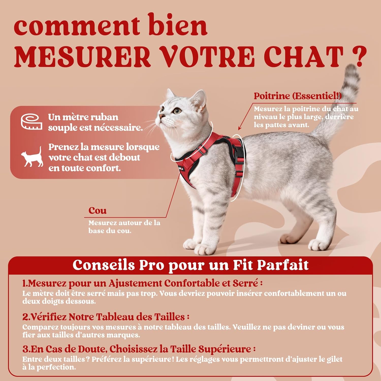 Thumbnail 1 de rabbitgoo Harnais Chat XS réglable rouge 🐾