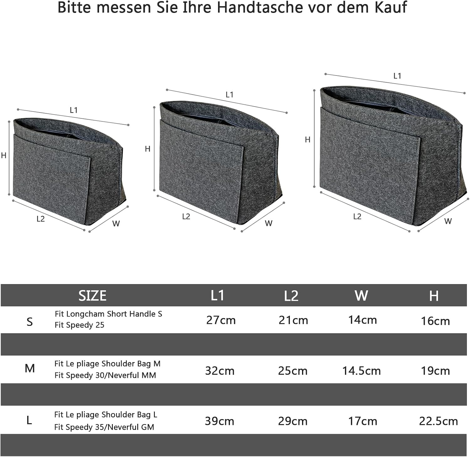 Detalle de DongMaple Filz Taschenorganizer für Frauen – Grau M, 8 Taschen, Anti-Diebstahl-Reißverschluss