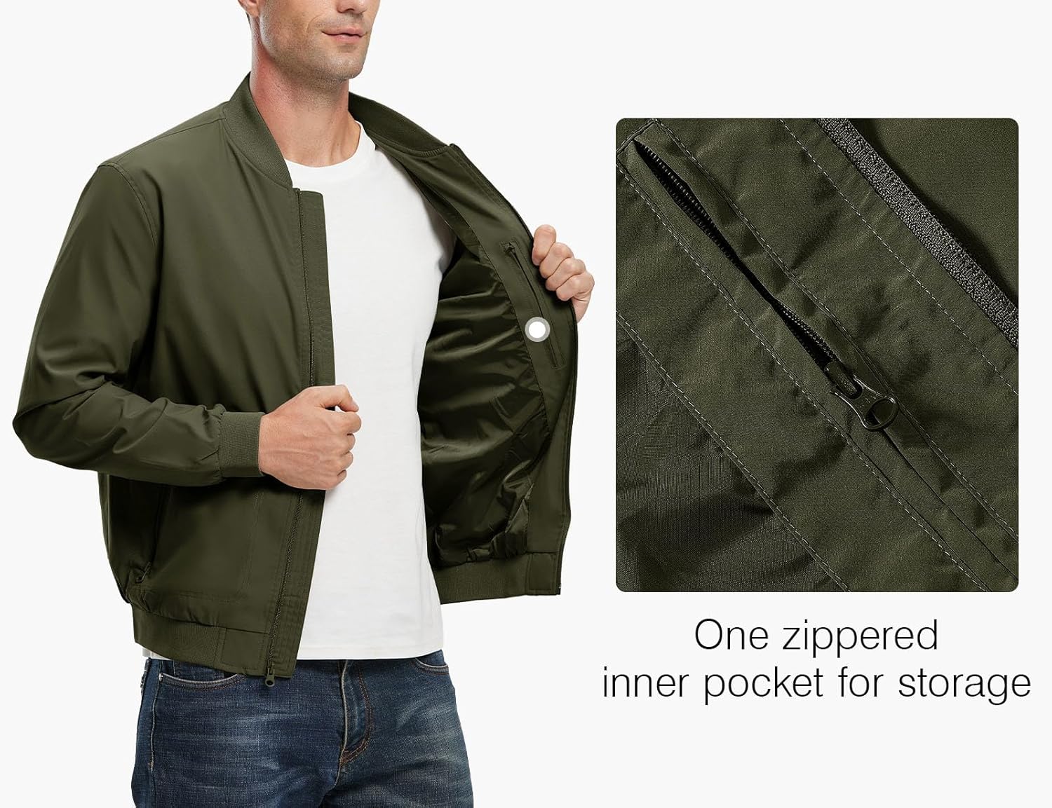 Detalle de Rdruko Men’s Lightweight Bomber Jacket Windbreaker with Full-Zip and 5 Pockets