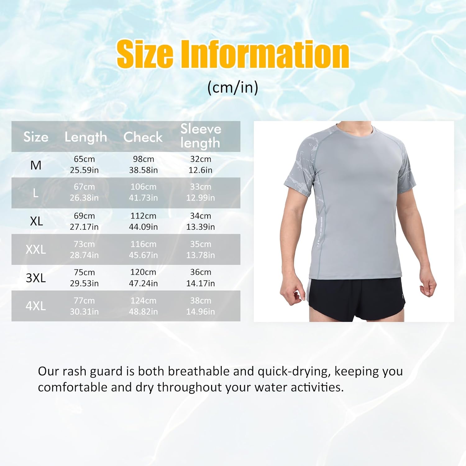 Detalle 2 de LY4U Homme UPF 50 Rash Guard à Manches Courtes — Maillot de Bain et T‑Shirt de Sport, Séchage Rapide