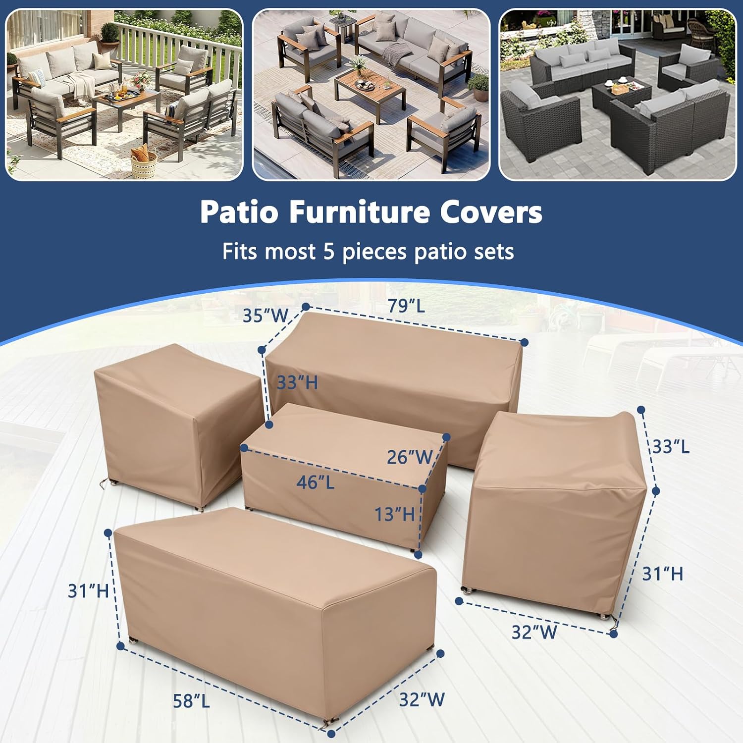 Detalle 2 de STARTWO 334-TZ5-DK 5-Piece Patio Furniture Cover Set, Waterproof Polyester