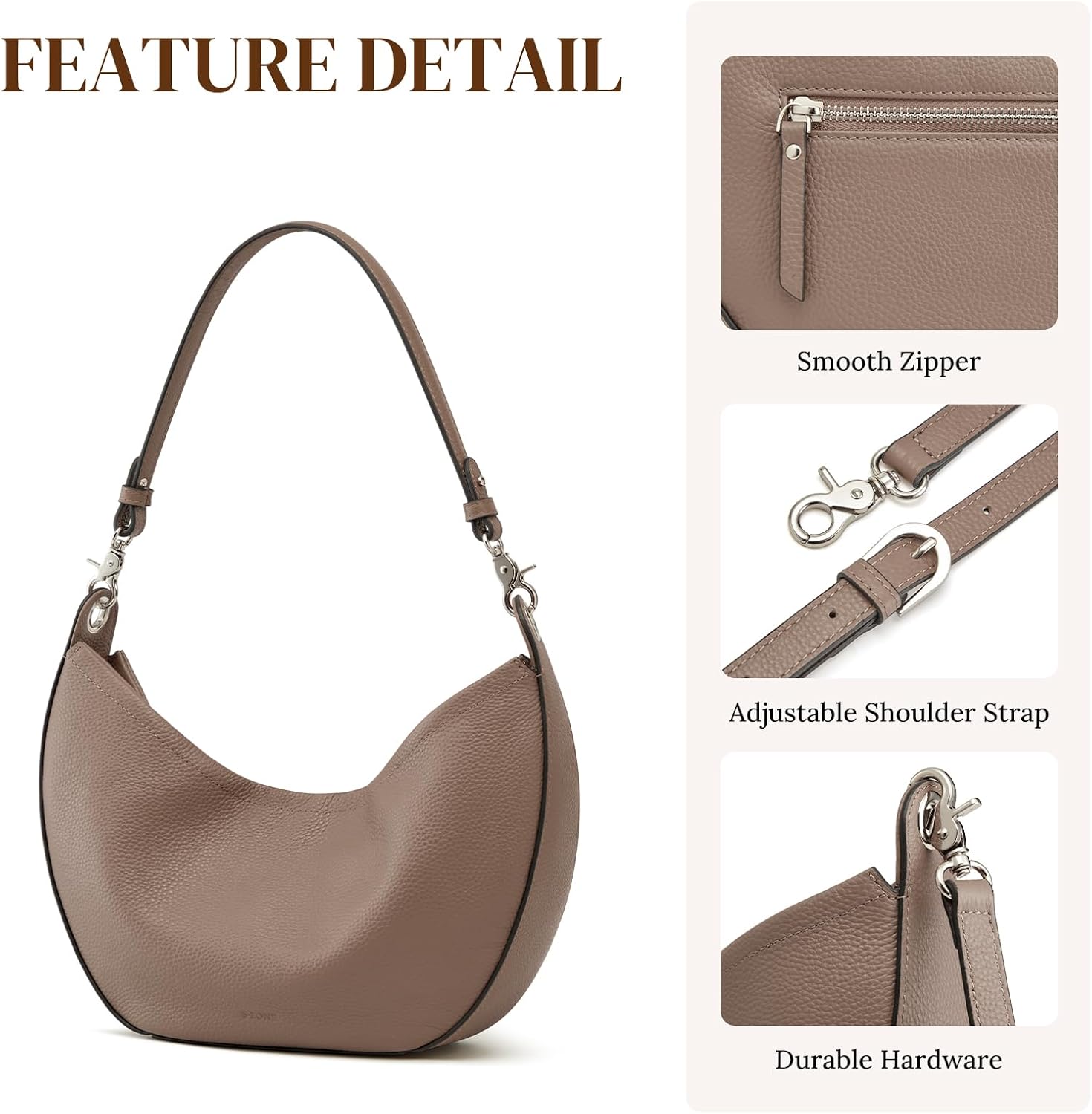 Thumbnail 5 de S-ZONE Soft Genuine Leather Hobo Shoulder Crossbody Bag for Women