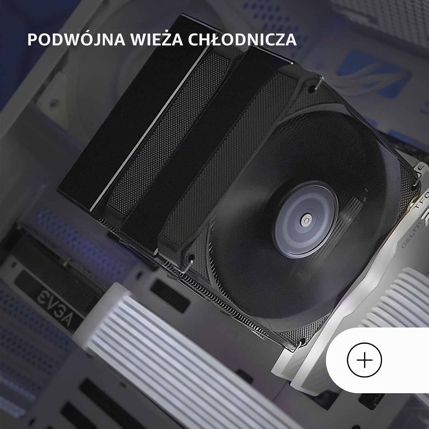 Detalle de Mars Gaming MCPU-XU6, dwuwieżowe chłodzenie CPU, 6 rurek cieplnych i 2 wentylatory 120 mm