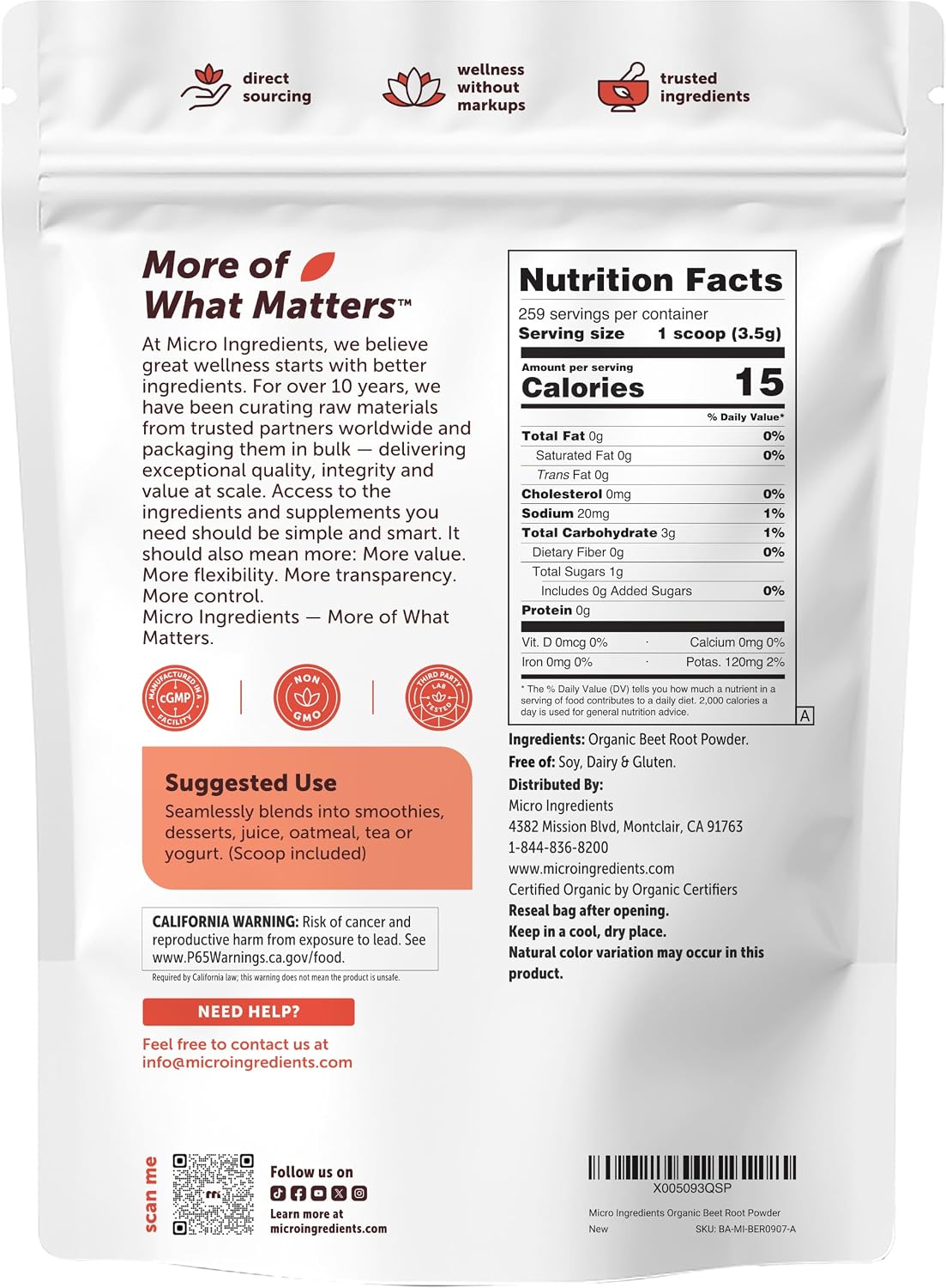 Thumbnail 6 de Micro Ingredients Organic Beet Root Powder, 2 lb: Water-Soluble Beetroot for Smoothies