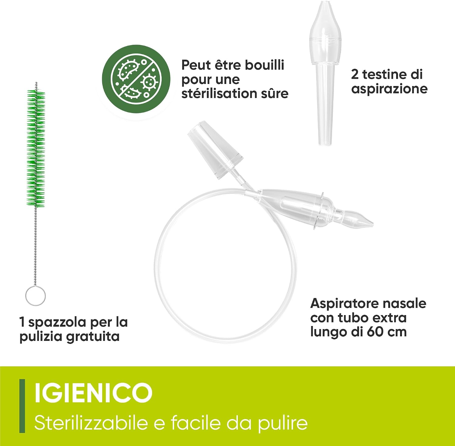 Detalle de Airmed’s Vac. aspiratore nasale neonato con 2 testine e spazzola, clinicamente testato