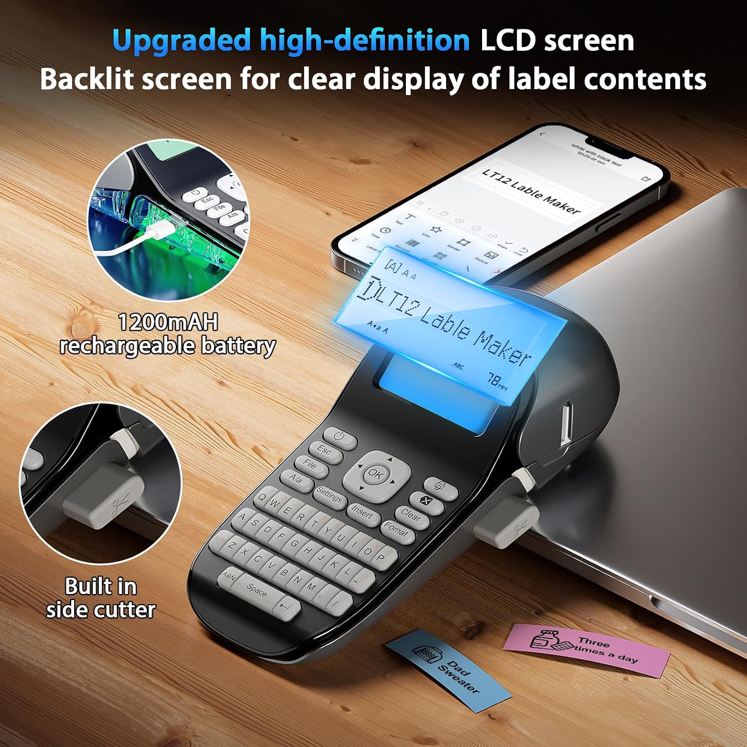 Thumbnail 6 de Phomemo LT12 Bluetooth : étiqueteuse portable QWERTZ pour bureau et maison (gris)