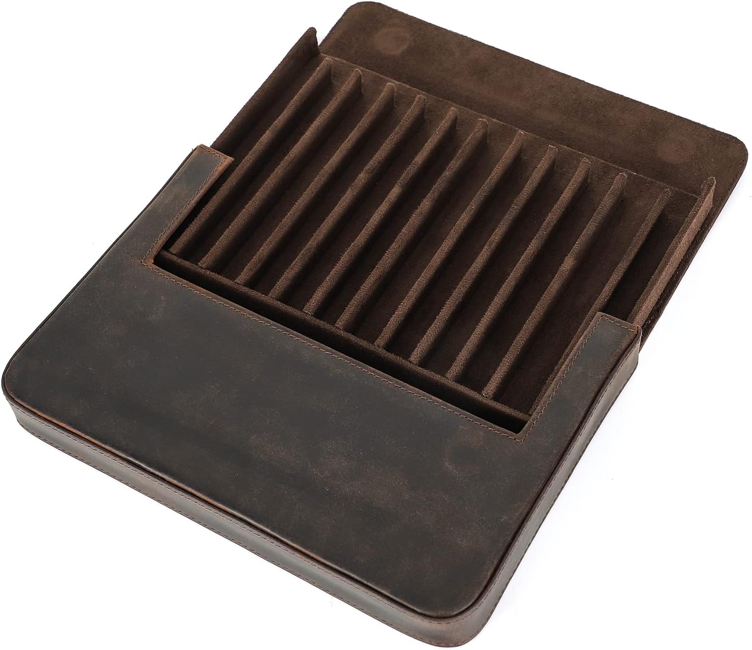 Detalle de Hiram Leather 12-Pen Box: Portable Leather Pen Case with Hidden Magnetic Closure (Coffee)