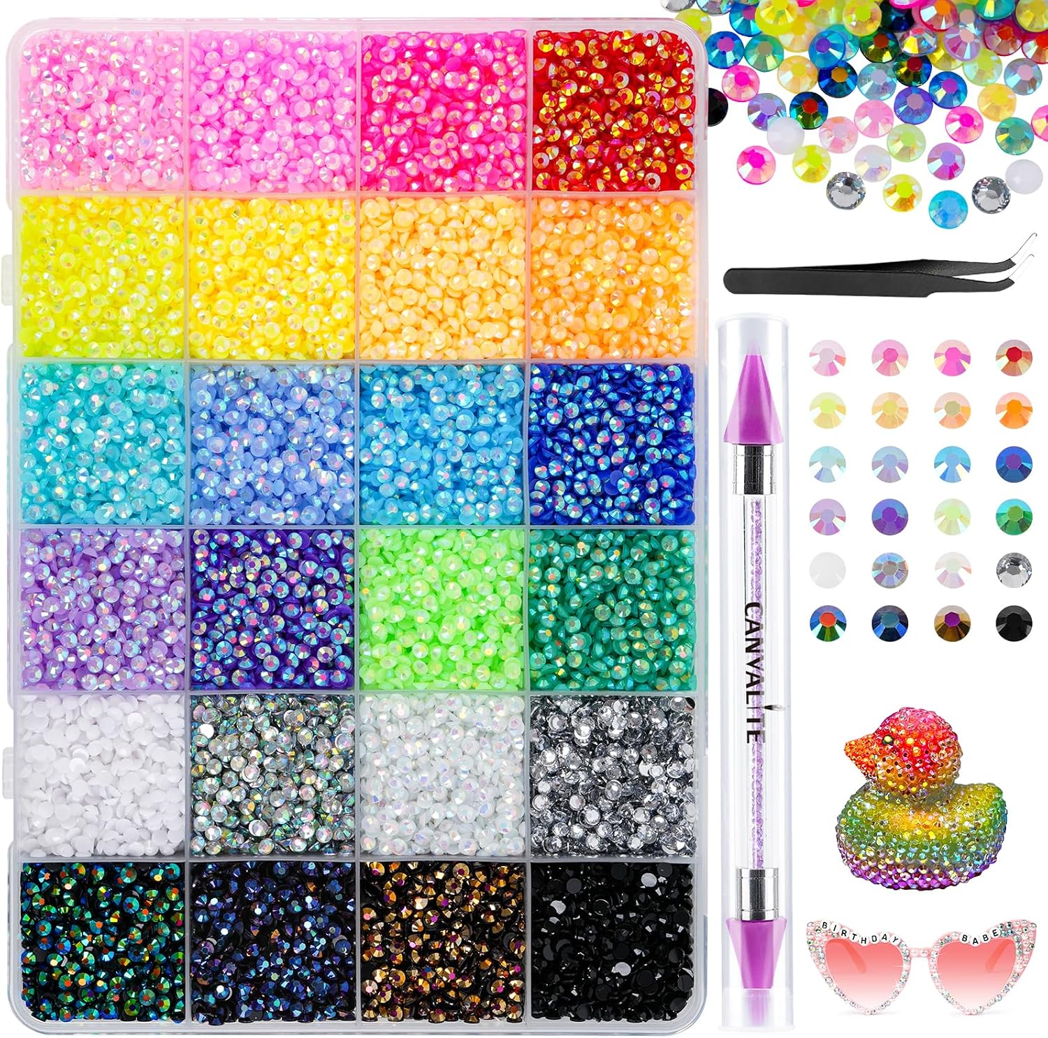 Detalle de 30000 PCS Resin Jelly Rhinestones Bedazzling Kit – 3mm Flat Back Nail Gems with Tweezers and Pen