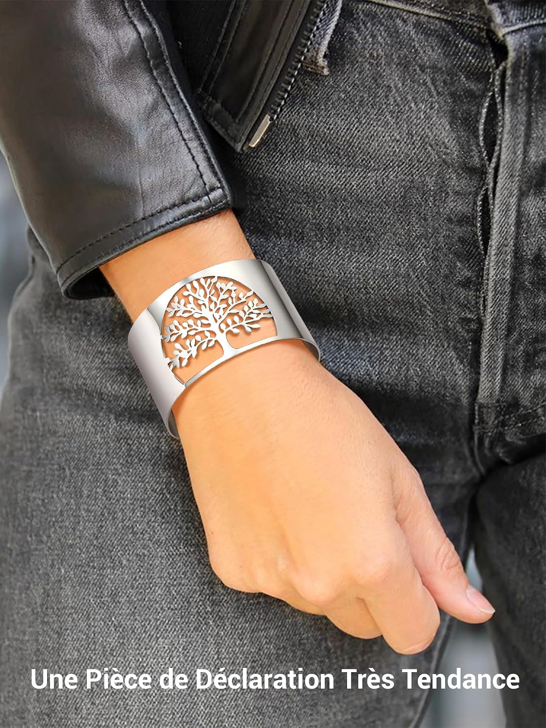 Thumbnail 2 de Bracelet manchette ouvert PROSTEEL en acier 316L avec motif arbre de vie