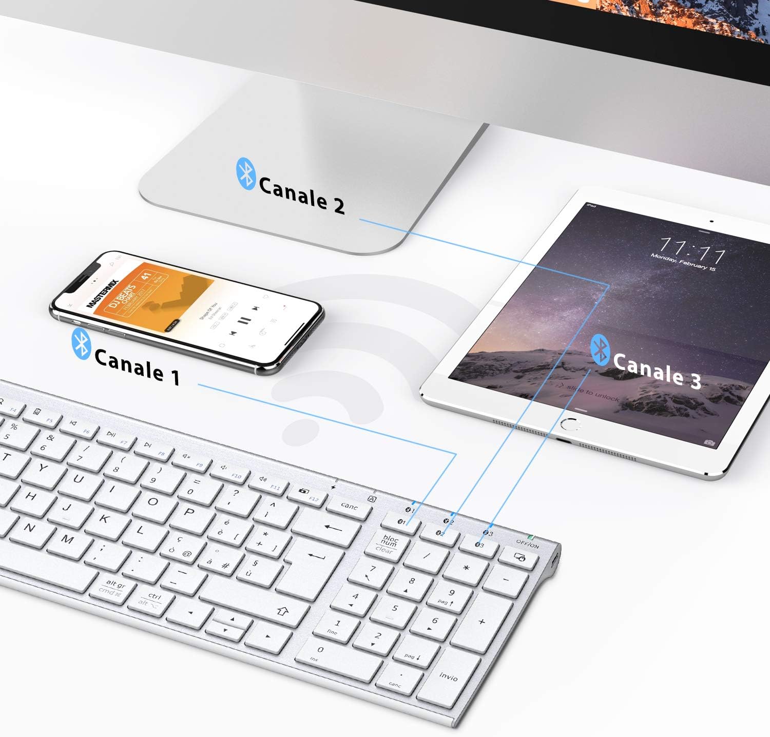 Detalle 2 de iClever Tastiera Bluetooth ricaricabile Multi-Dispositivo con BT 5.1 – Silver