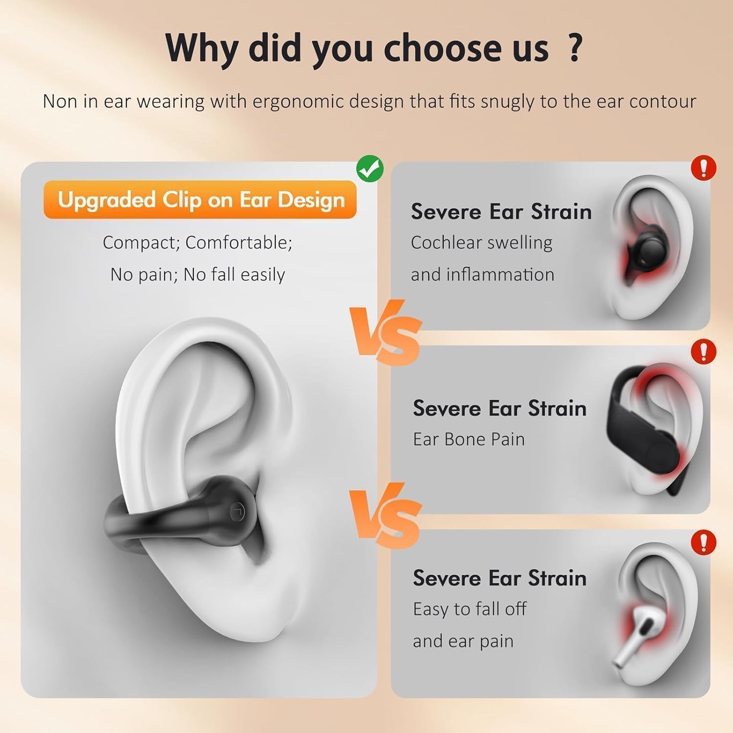 Detalle 2 de Clip On Bluetooth 5.3 Open-Ear Earbuds with LED Charging Case, Bone Conduction Style, Built-In Mic (IPX7) for Running Fitness
