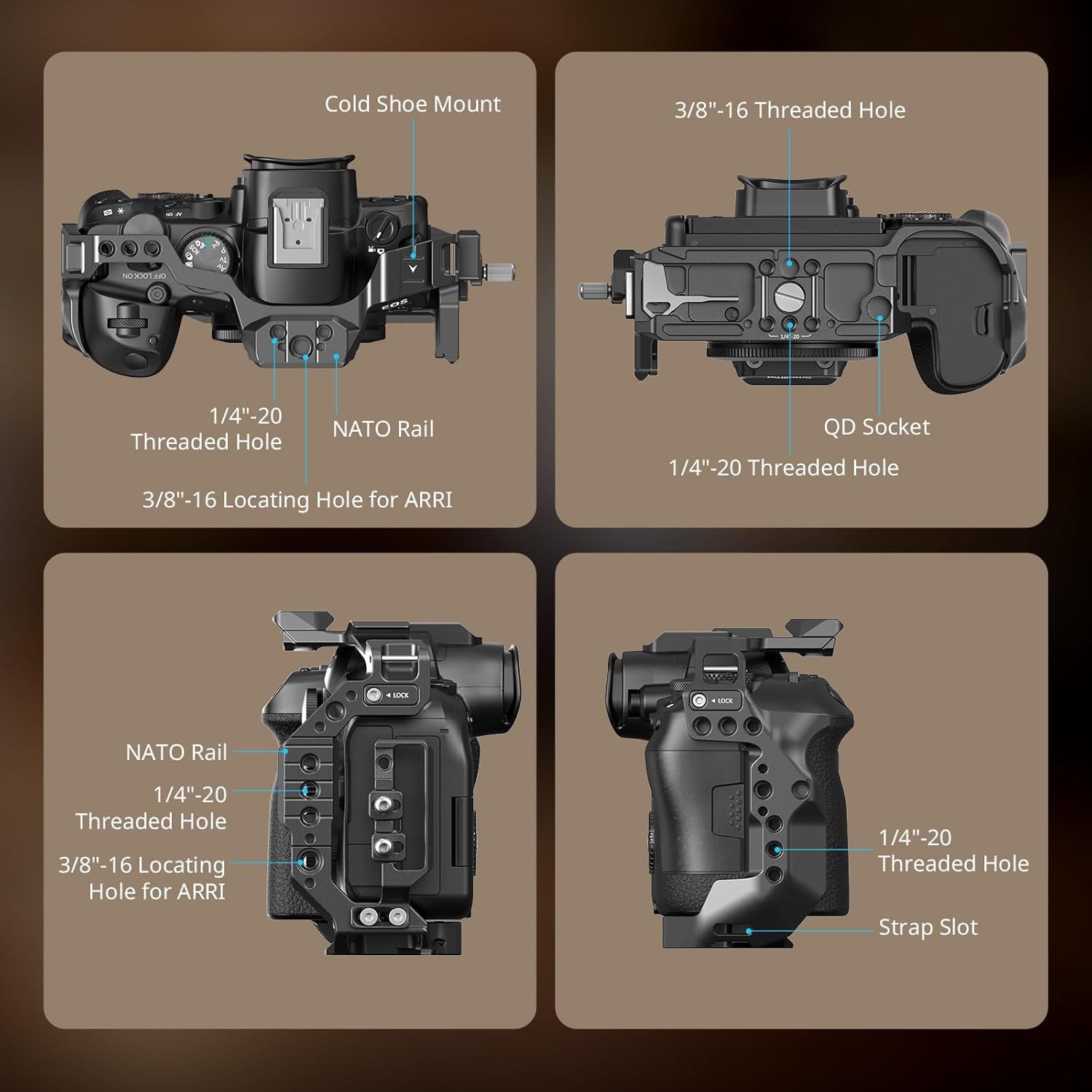 Thumbnail 4 de SMALLRIG R6 II Camera Cage Kit for Canon R6 Mark II: Full Cage, Top Handle, Cable Clamp, NATO Rails and Built‑in Cold Shoes