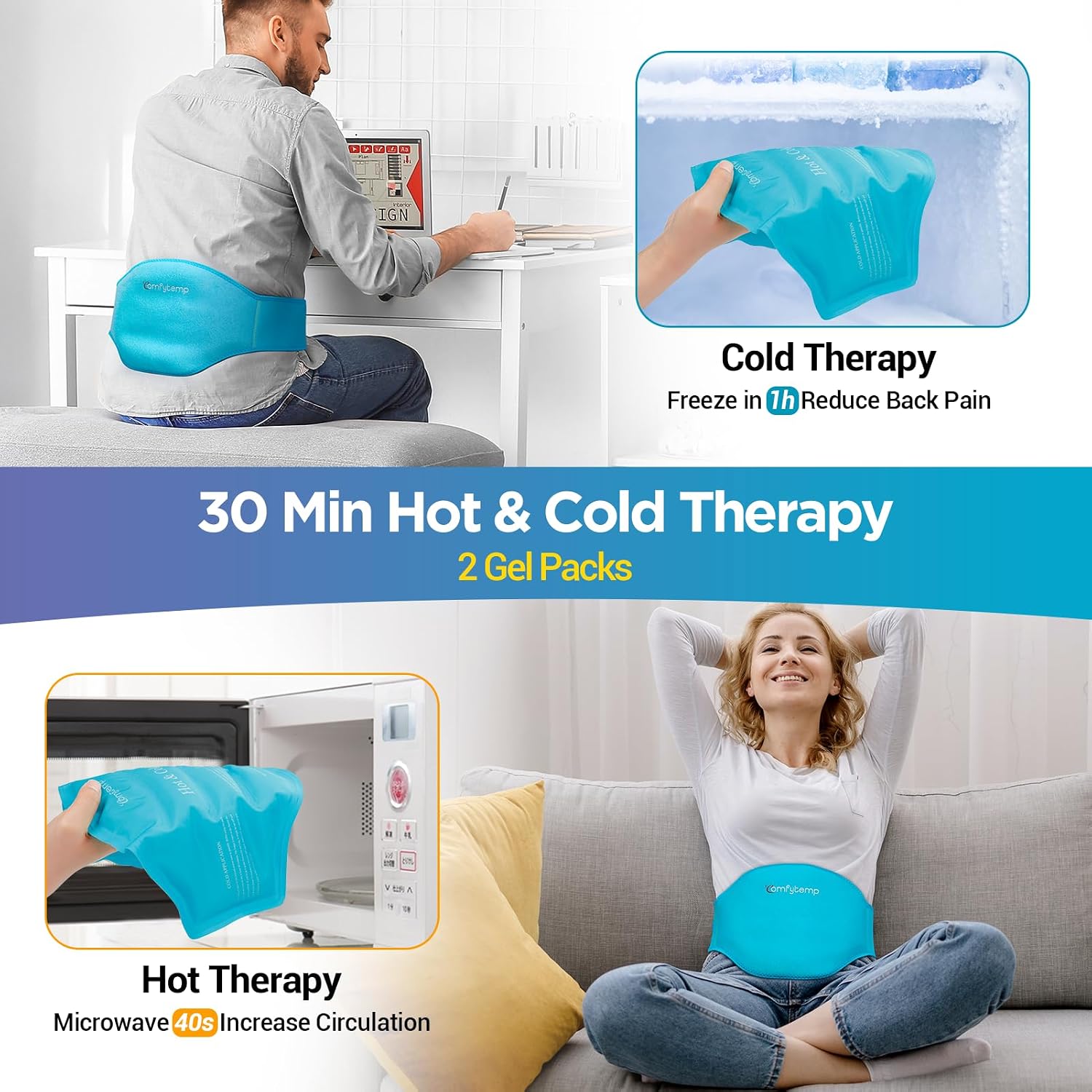 Thumbnail 4 de Comfytemp Ice Pack for Back Pain Relief (2 Gel Packs) — Reusable Lower Back Gel Wrap