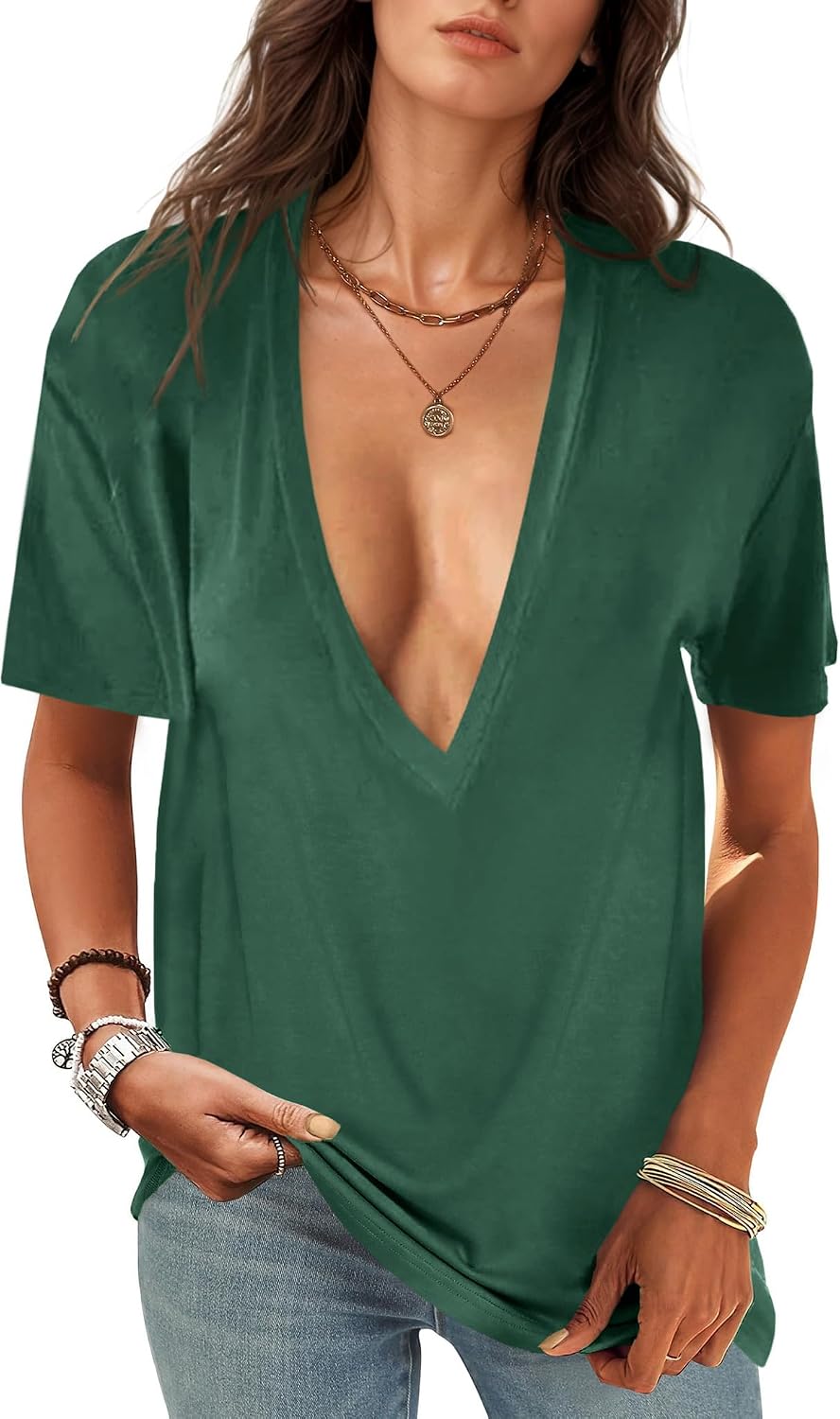 Detalle de UNCLECAT Women's T-Shirt, Deep V-Neck