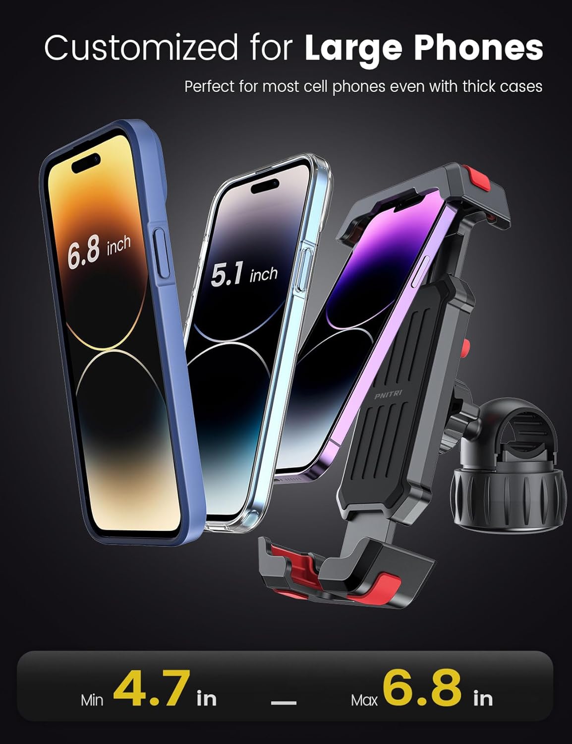 Detalle de Pnitri 2-Pack Bike Phone Holder Mount (2025 Upgraded Gift Set) – Universal Handlebar Mount, Tool-Free 3S Install