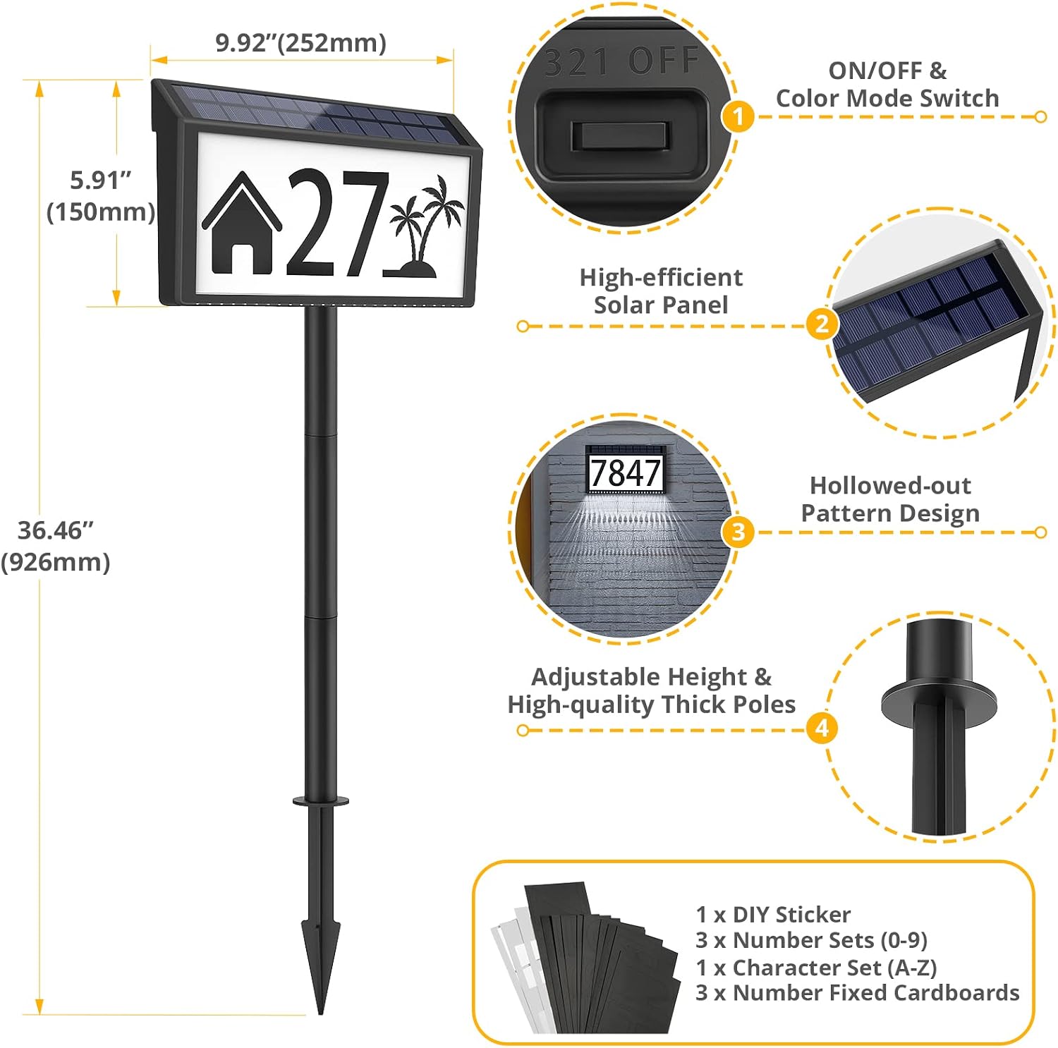 Detalle de MAXvolador Solar Address Sign with 3 Light Modes