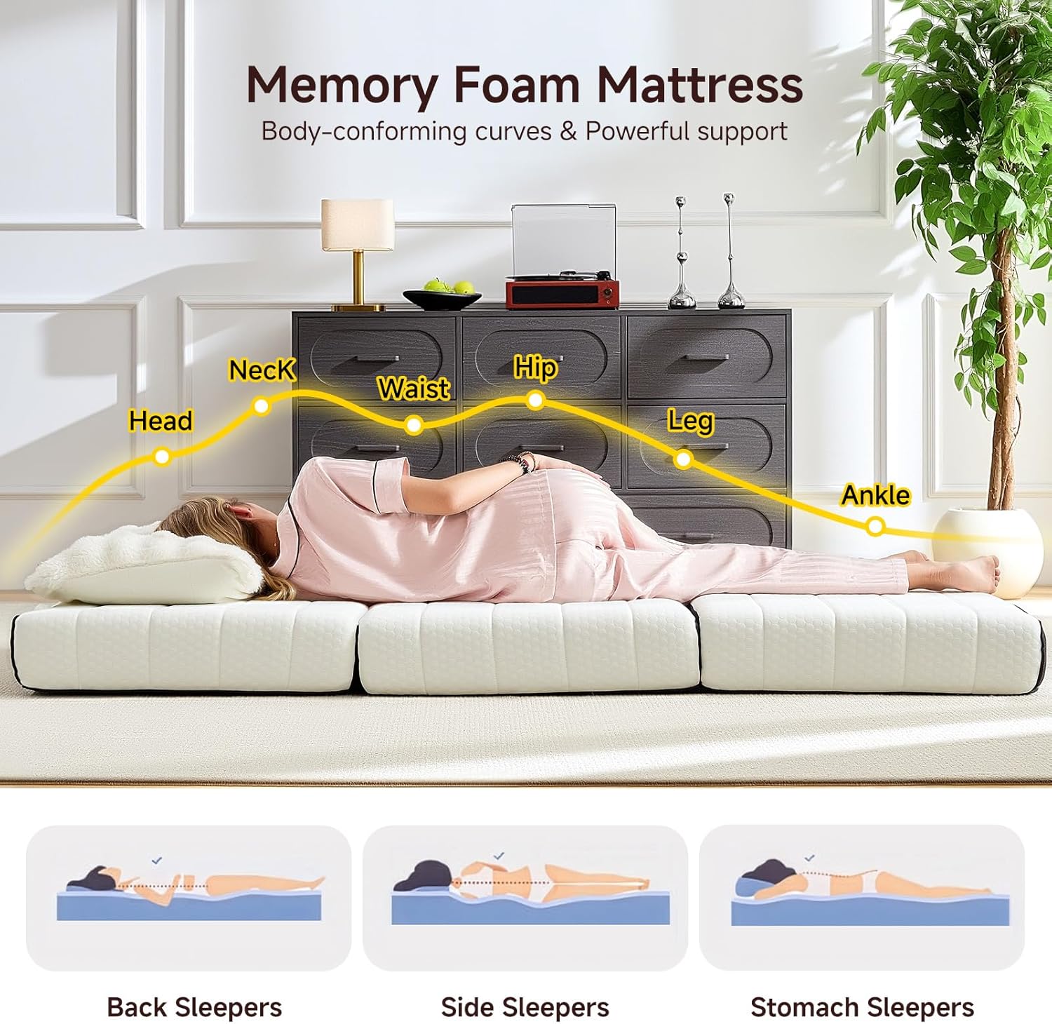 Thumbnail 2 de ROXGOX Foldable Mattress: Queen Tri-Fold Memory Foam with Washable Cover