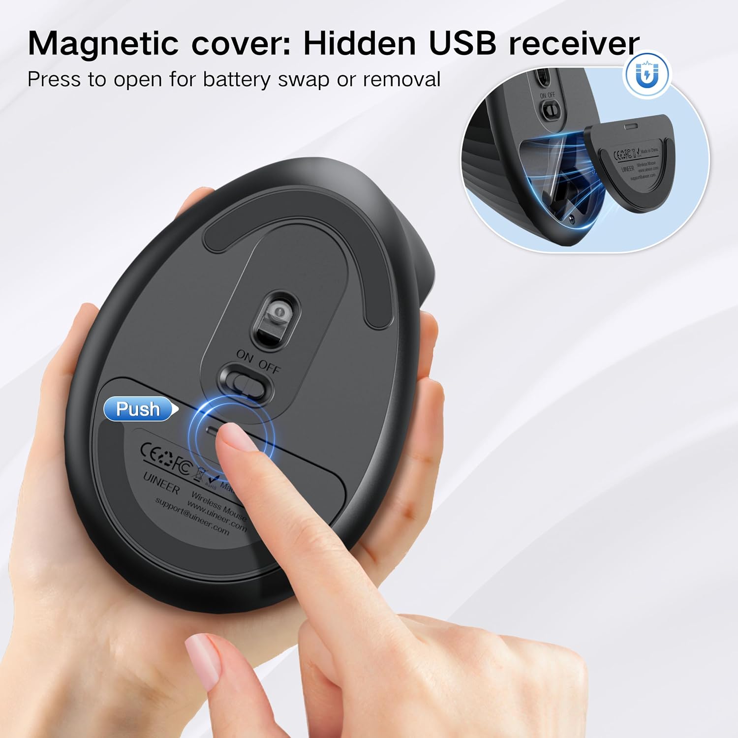Thumbnail 6 de Uineer Vertical Wireless Mouse 2.4GHz