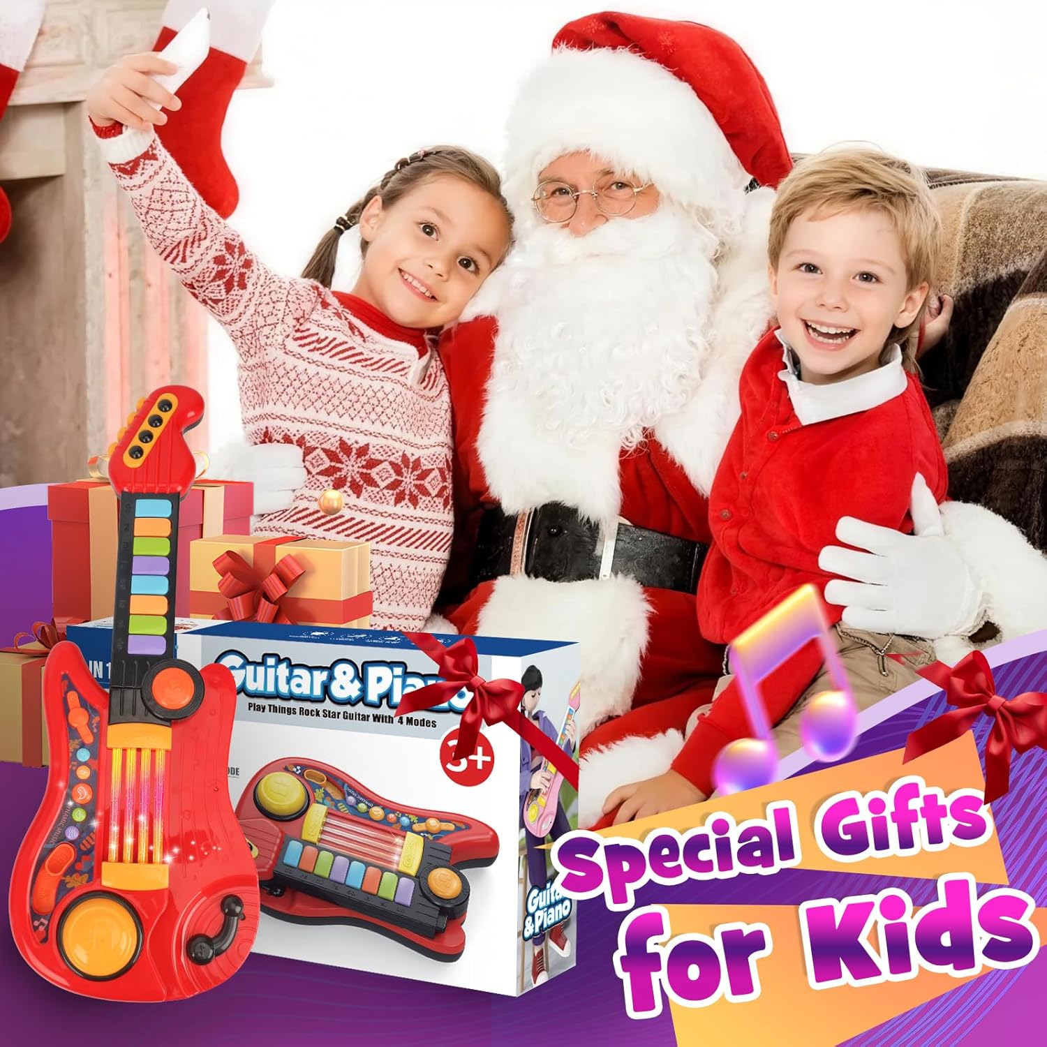 Thumbnail 5 de Chitarra Giocattolo 2-in-1 con Modalità Pianoforte per Bambini (Rosso) – Stimola musica, coordinazione e creatività