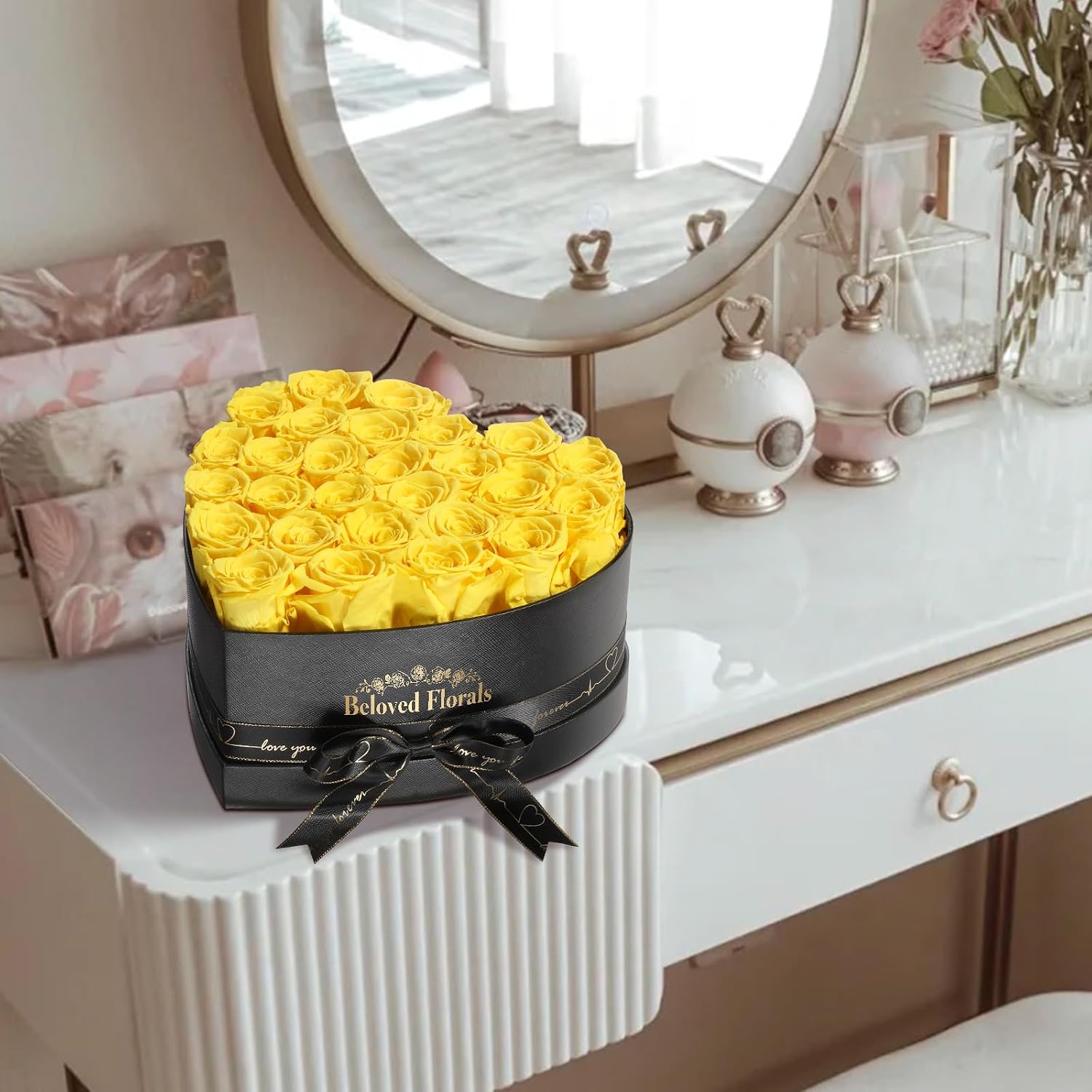 Detalle de Auoasl 16 Preserved Flowers Rose Gift Box – Everlasting Yellow Rose for Birthdays, Mother’s Day, Valentines, and More