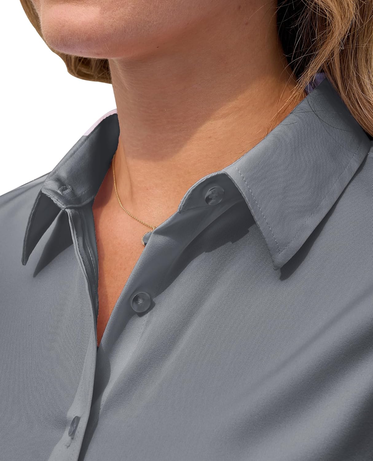 Detalle de siliteelon Damen-Bluse bügelfrei im Regular fit – Stretch-Oberhemd für Business und Freizeit