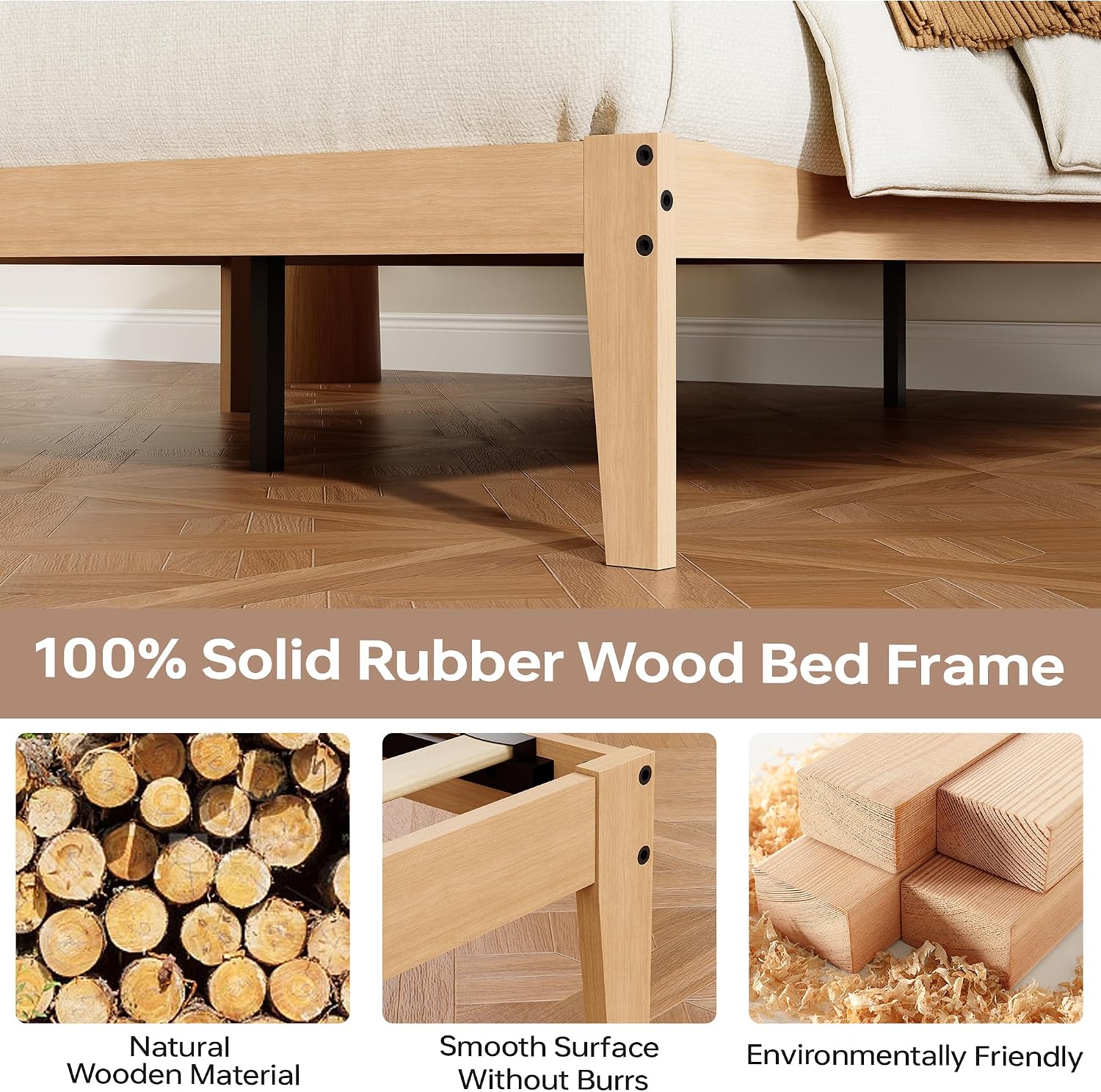 Detalle 2 de Tyndall TYL-V20903 Twin Platform Bed, 12-Inch Solid Rubberwood, Natural Finish