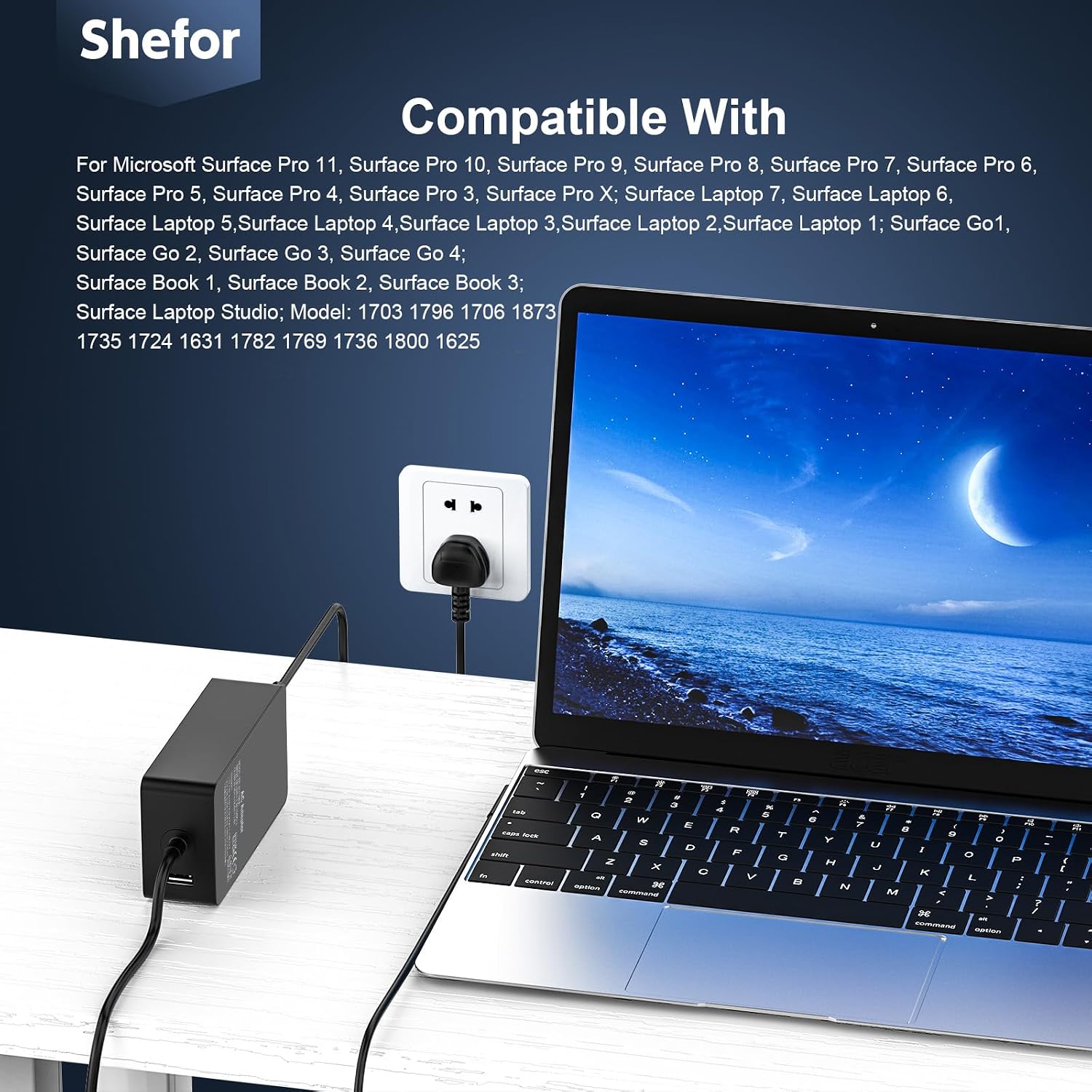 Detalle 2 de 65W Surface Pro & Surface Laptop Charger (Non-Original) – Compatible Across Surface Pro 3–11, Surface Go 1–4, Surface Laptop Series