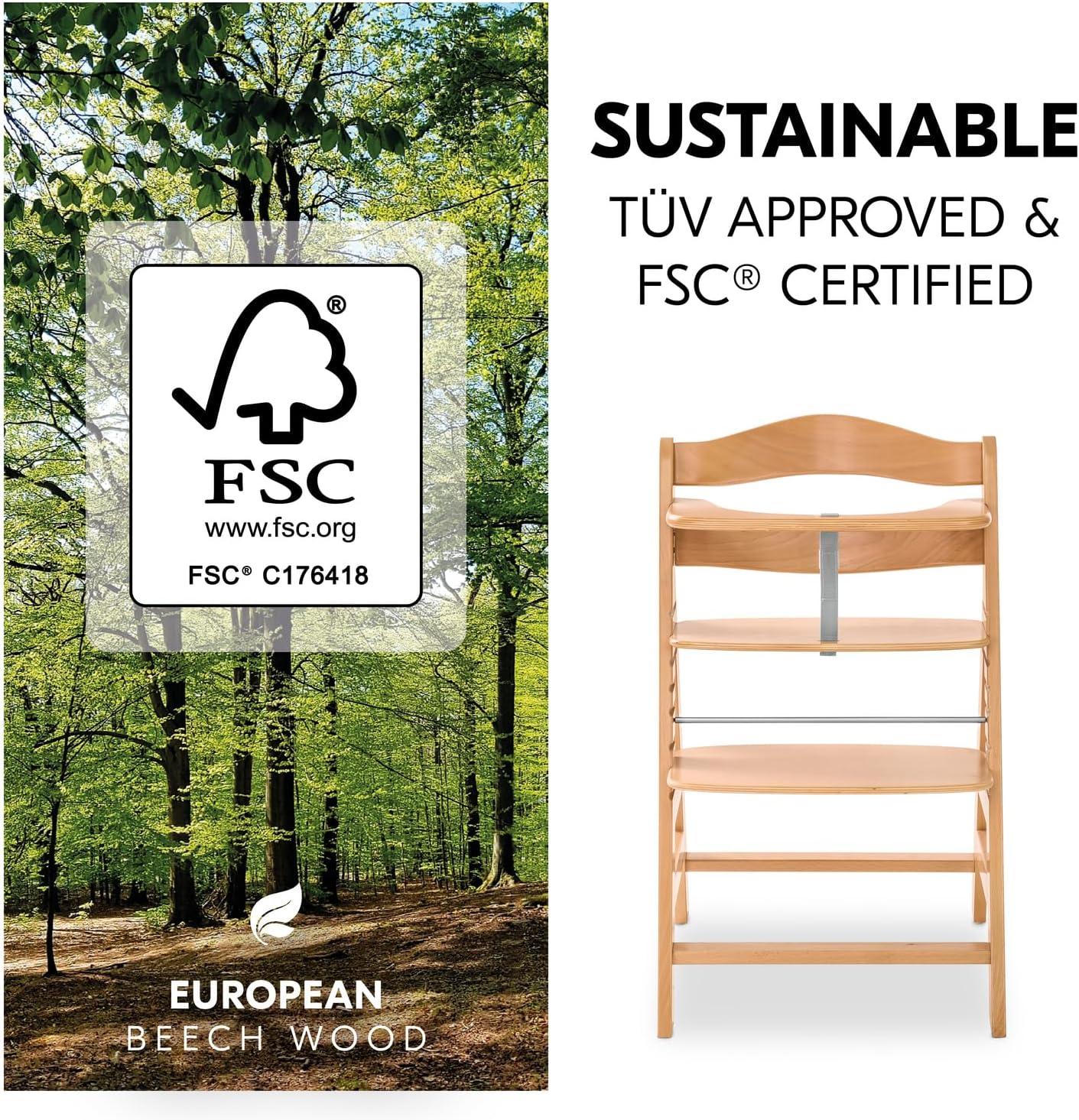 Thumbnail 5 de hauck Alpha+ Natural Wooden High Chair – adjustable, sustainable beechwood from FSC forests