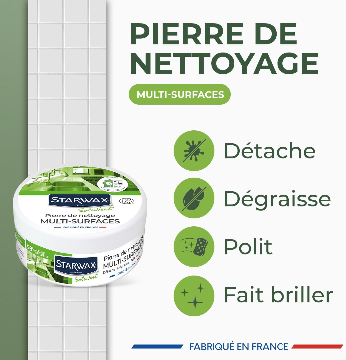 Thumbnail 1 de STARWAX SOLUVERT – Pierre Blanche de Nettoyage Multi-Surfaces (375 g)
