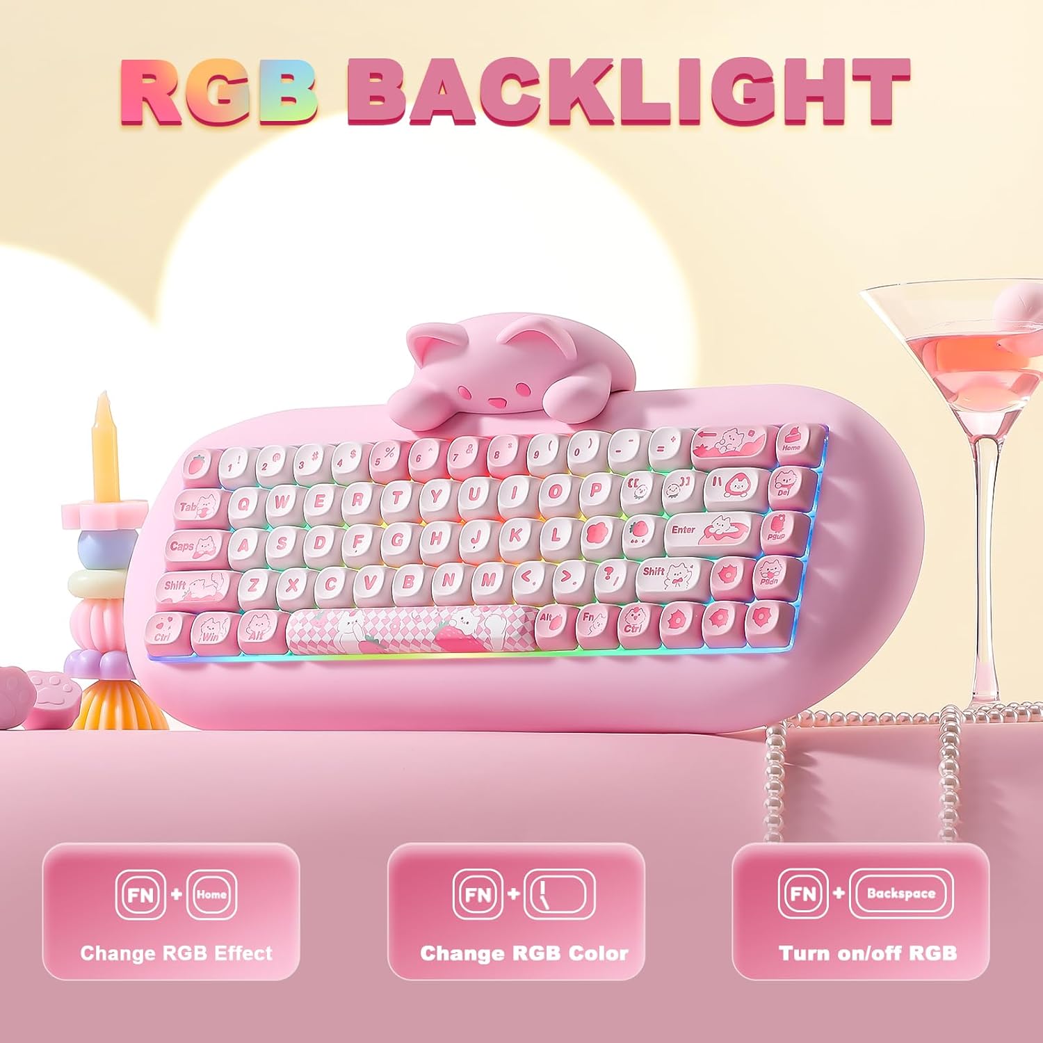 Detalle 2 de YUNZII C68 Wireless Mechanical Keyboard: 65% Cat-Inspired, Hot-Swap, Tri-Mode Connectivity