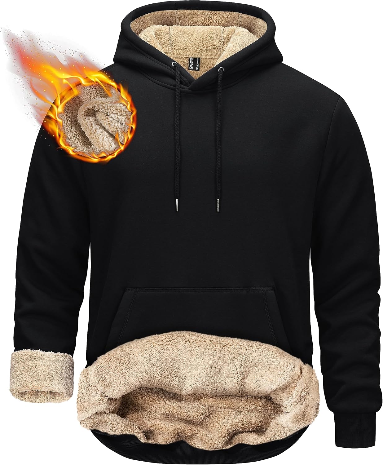 Detalle de TACVASEN Men's Sherpa-Lined Pullover Hoodie with Kangaroo Pocket