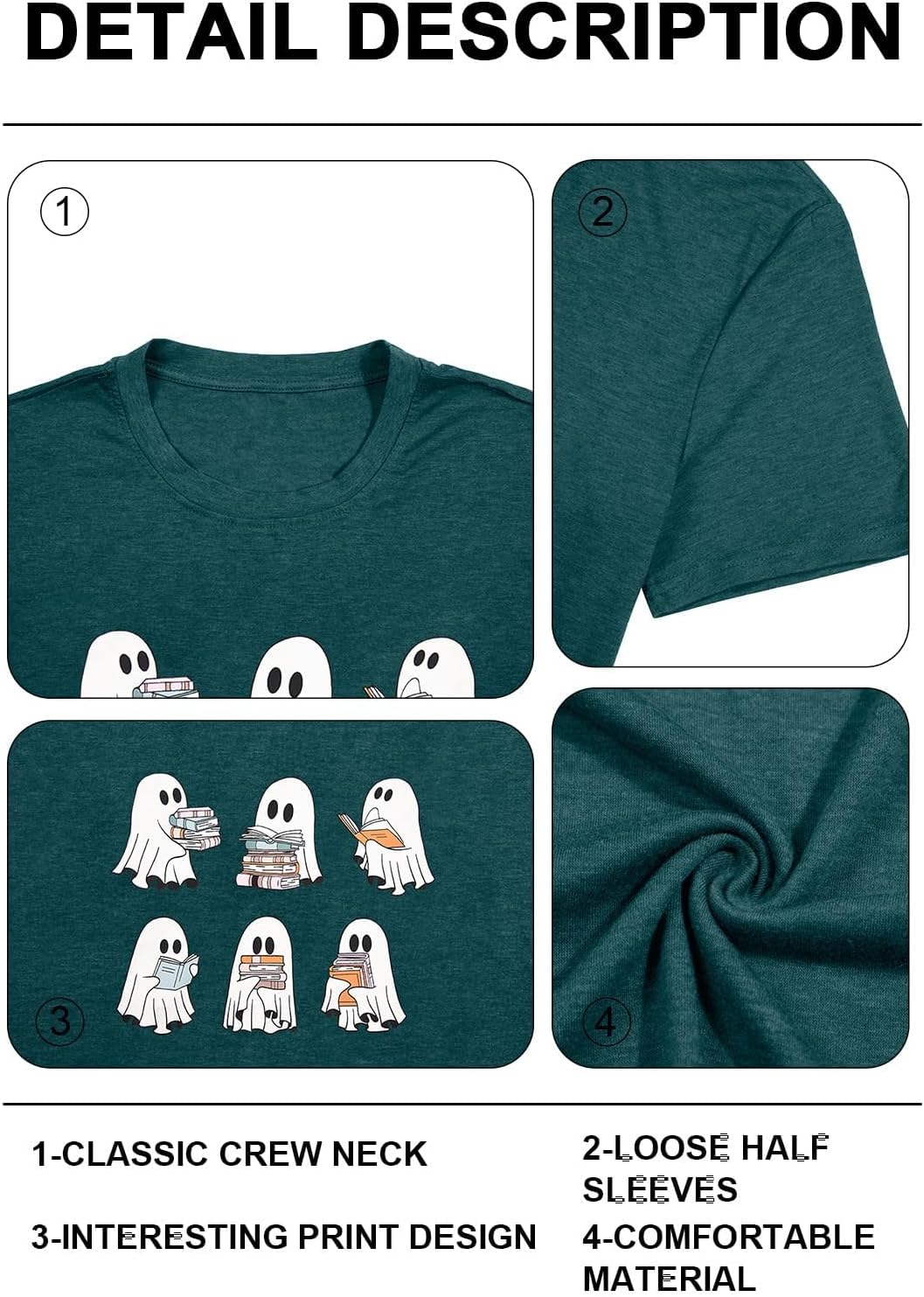 Detalle de SUPEYA Women’s Halloween Ghost Graphic T-Shirt, Short Sleeve