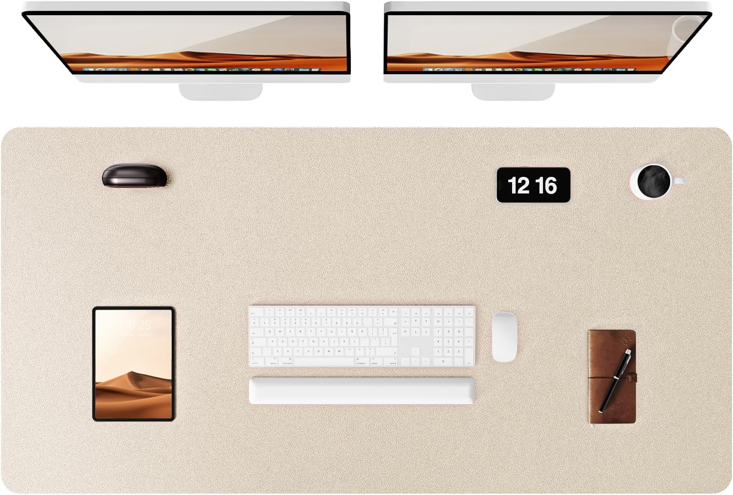 Detalle de YSAGi Leather Desk Mat (120 x 60 cm) – Large PU Leather Desk Pad in Champagne