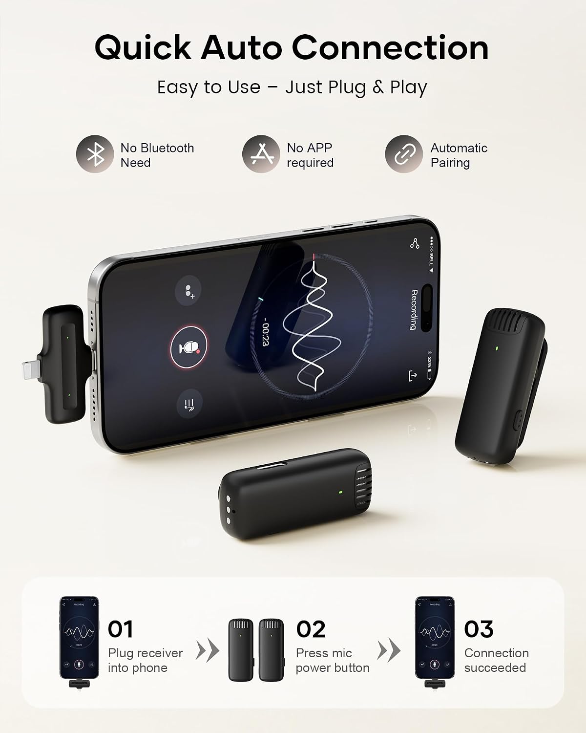 Detalle 2 de CZOCPOS mic-001 Wireless Lavalier Microphone, Dual Mics, 36-Hour Battery