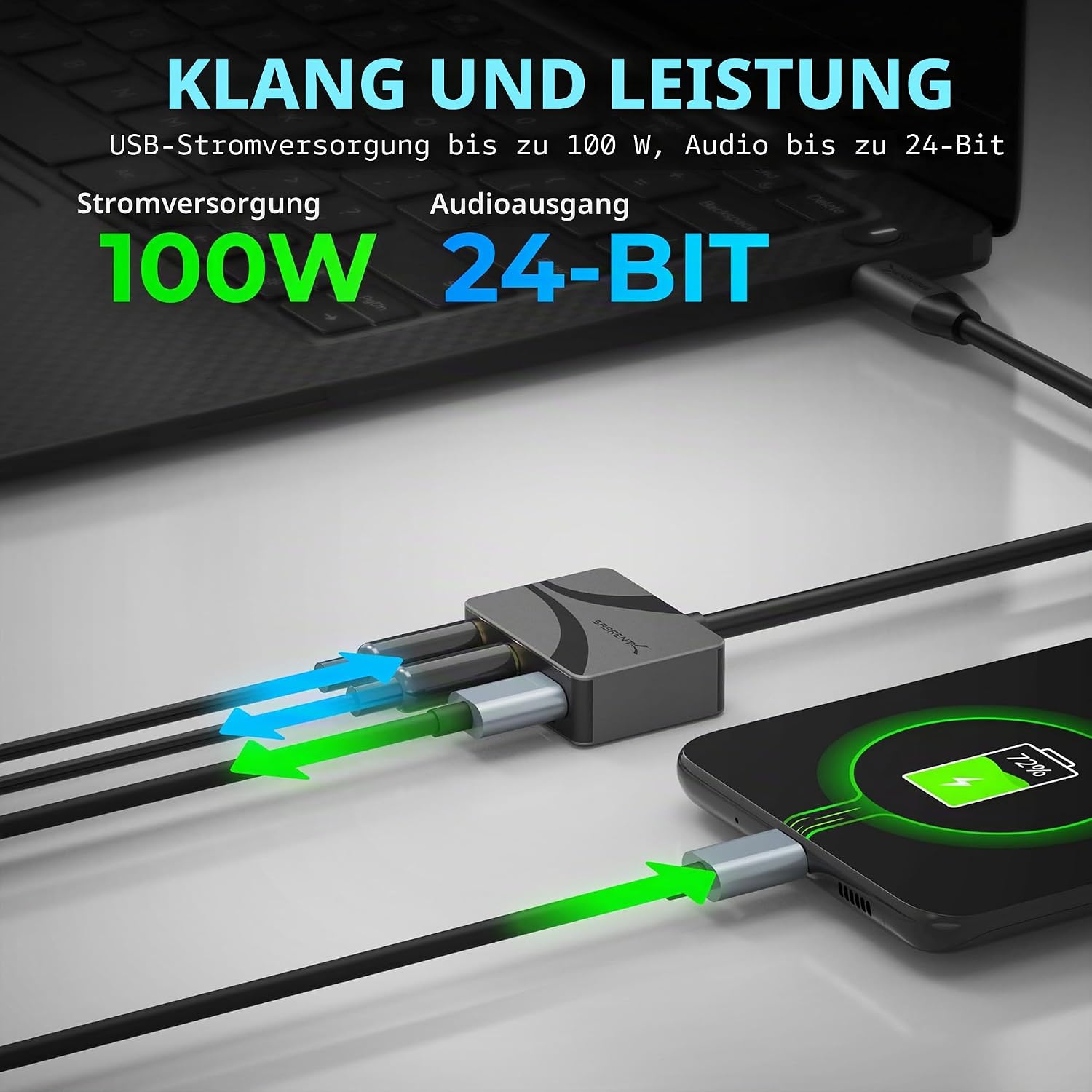 Detalle 2 de SABRENT USB-C Audio Adapter 24-Bit 96 kHz
