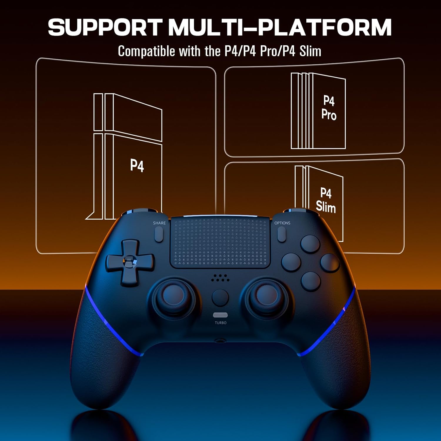 Detalle de CHEREEKI Wireless Controller for PS4: Multi‑Platform Bluetooth Gamepad with Back Buttons and Turbo