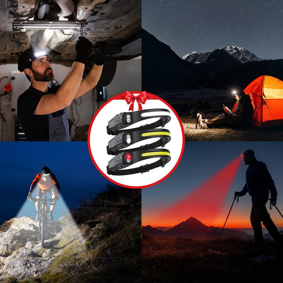 Detalle 2 de KYEKIO LED Headlamp 3-Pack, 230° Beam, Motion Sensor, Red Light