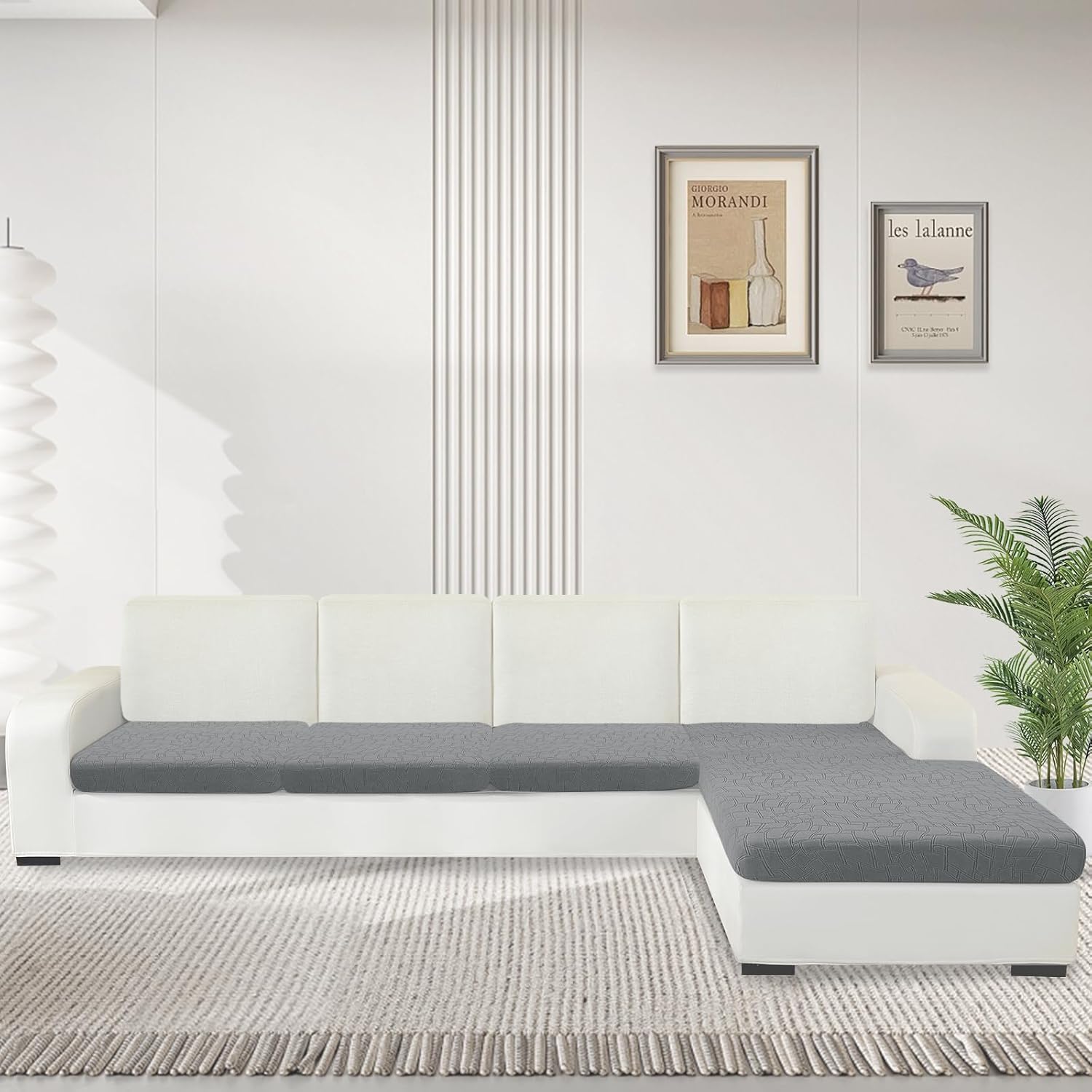 Thumbnail 1 de Ystyle Housse d’assise de canapé extensible universelle (1 place*3 + chaise longue), gris clair