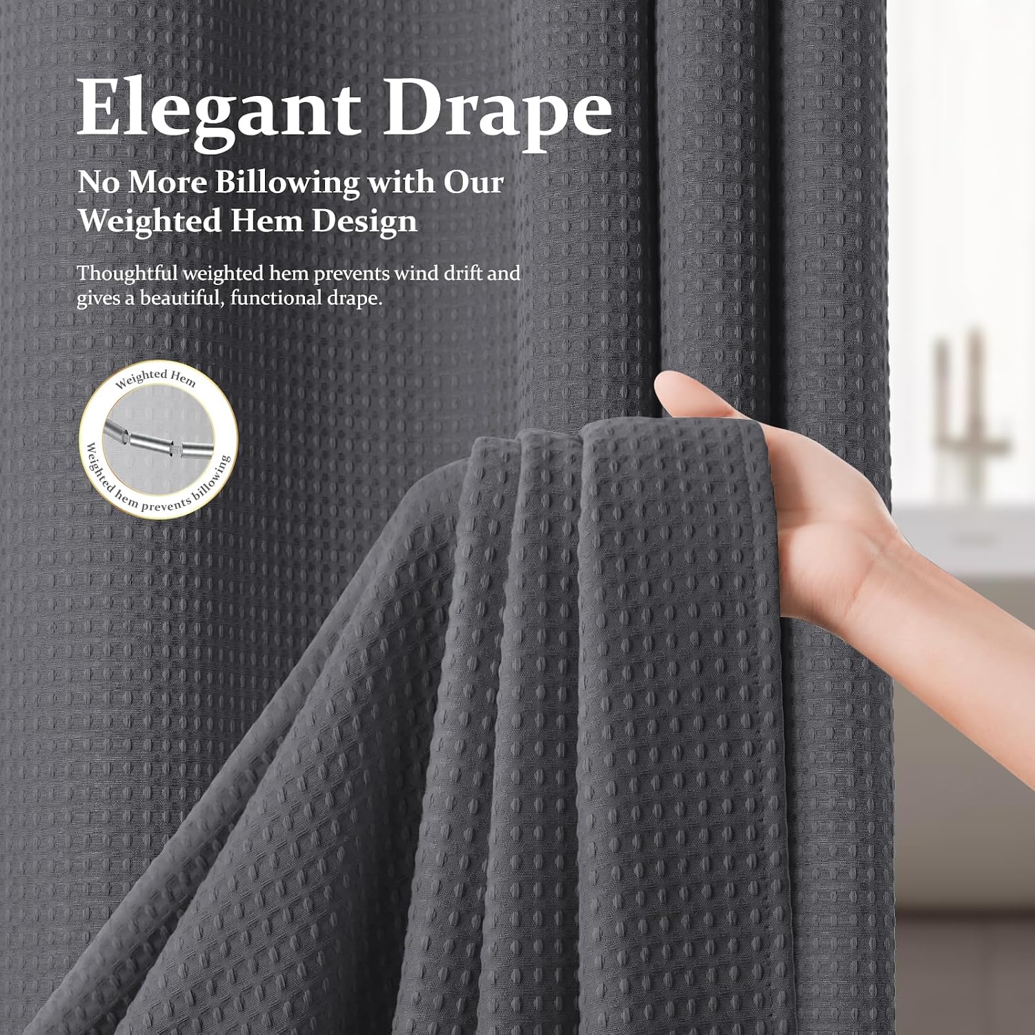 Thumbnail 4 de Dynamene Waffle Shower Curtain, 72 x 72 in, 256 GSM, Charcoal Gray