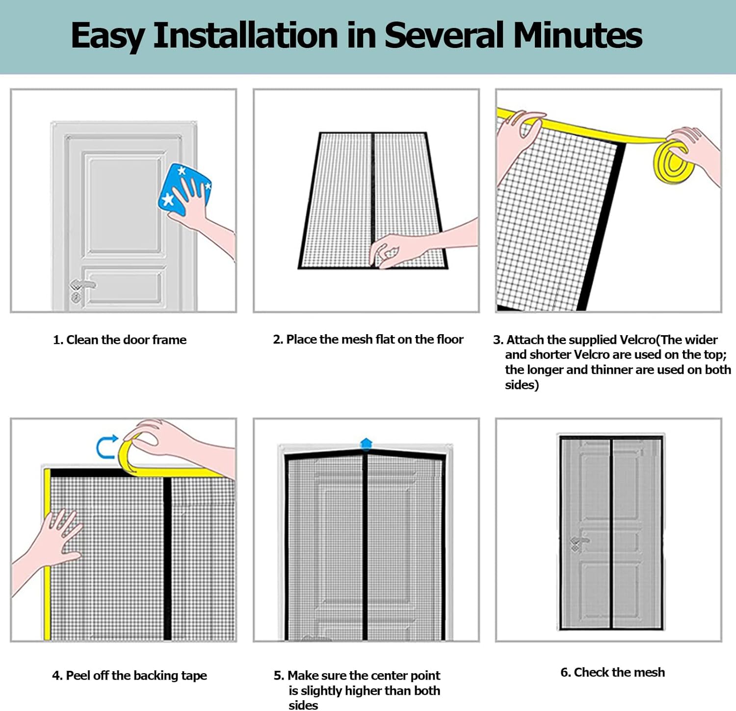 Thumbnail 5 de Magnet Fliegengitter Balkontür 90x210 cm (aktualisierte Version) – ohne Bohren, schwarze Streifen