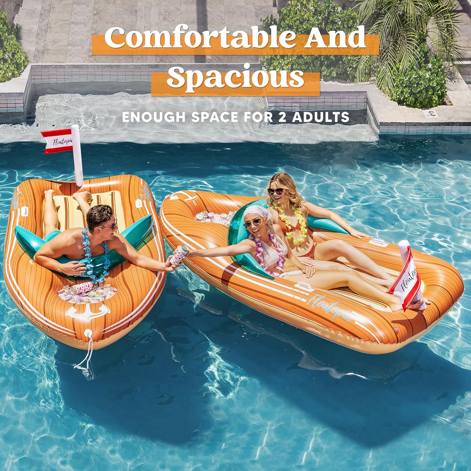 Thumbnail 1 de JOYIN Giant Boat Float with Cooler — Inflatable lounge pool raft with reinforced cooler